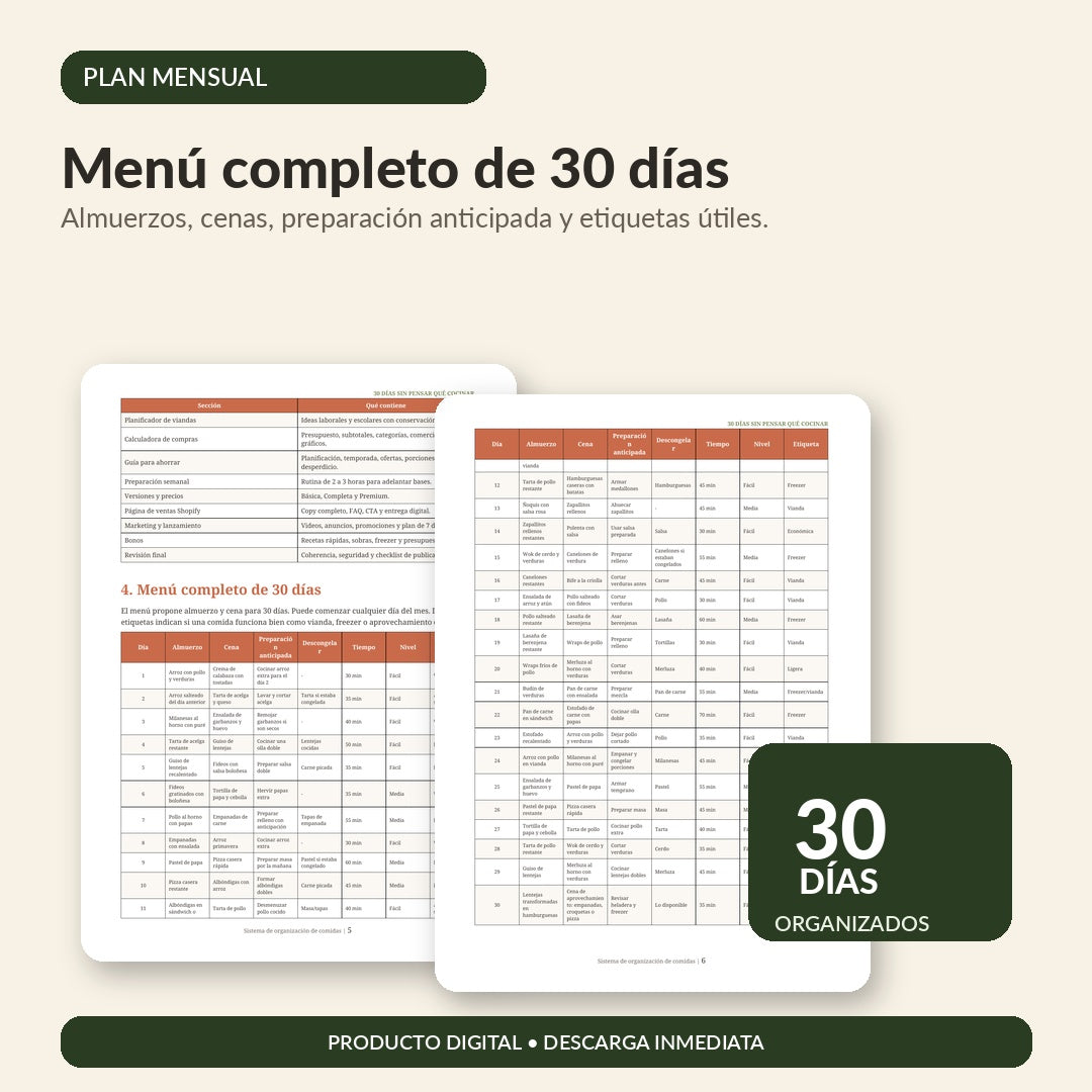 30 Días Sin Pensar Qué Cocinar | Recetario Digital Completo