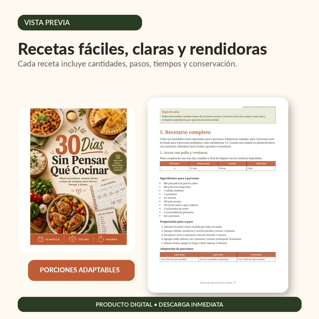 30 Días Sin Pensar Qué Cocinar | Recetario Digital Completo